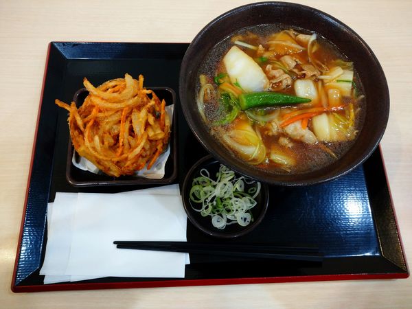 「肉野菜あんかけそば（620円）＋かきあげ（クーポン使用）」@ゆで太郎 川崎砂子店の写真