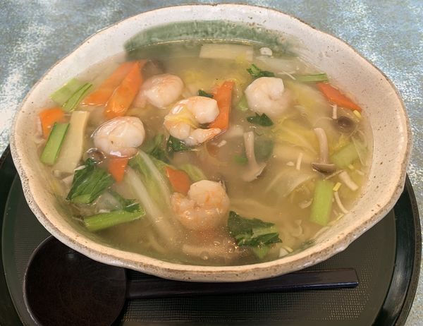 「海老あんかけラーメン1067円＋餃子(3個)231円」@さいらい亭 龍ヶ崎店の写真