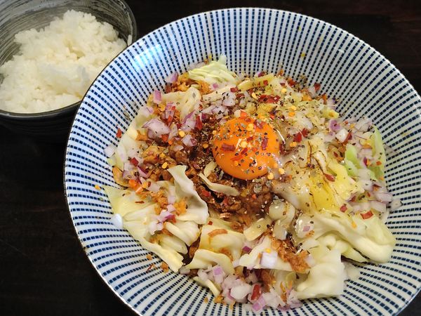 「【限定】粗挽きチーズキーマカレーませそば（おい飯付き）」@らーめん こてつの写真