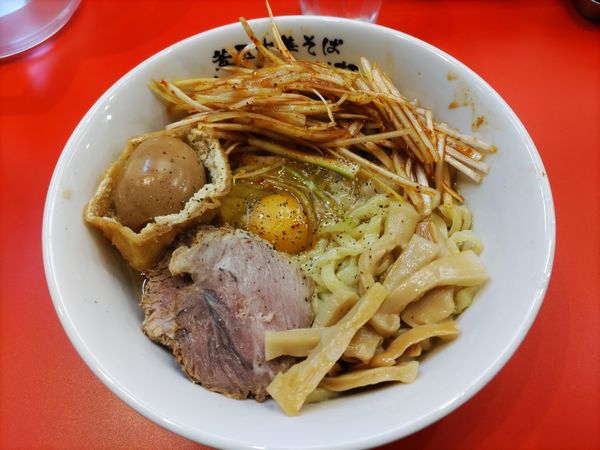 「辛ネギリッチ釜玉大+玉袋（1150円）」@釜玉中華そば ナポレオン軒 京急蒲田店の写真