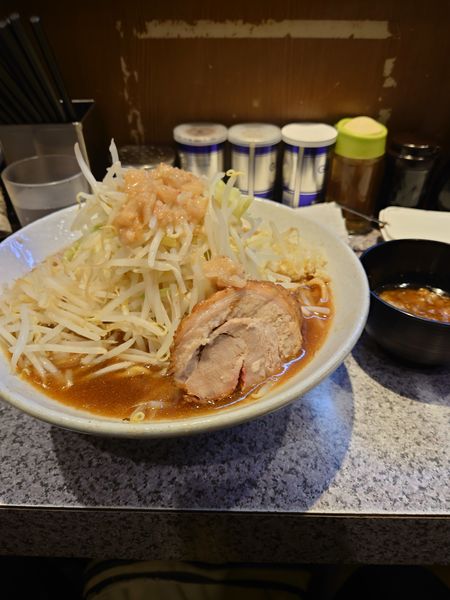 「MIXラーメン大 味付け油  野菜  ニンニク  油」@ラーメン宮郎の写真