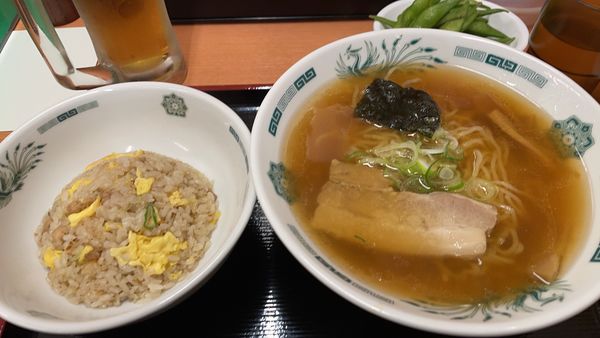 「中華そば、半チャーハン、生」@日高屋 金沢文庫東口店の写真