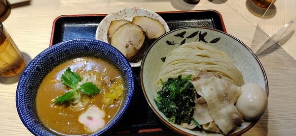 「柚子味噌つけ麺+味付け玉子、眠りチャーシュー」@らー麺土俵 鶴嶺峰の写真