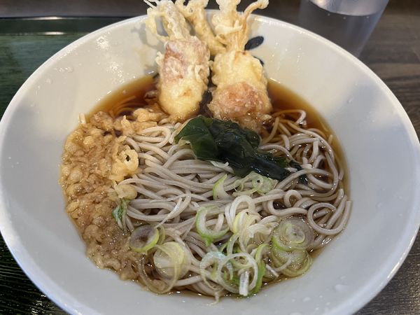 「かけそば＋本日の天ぷら＋ミニかきあげ丼」@そば本の写真