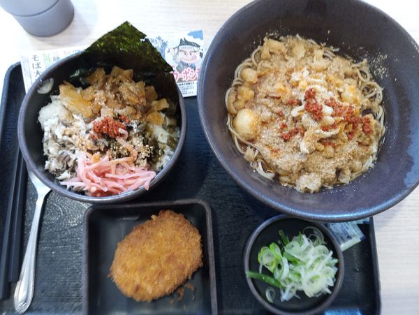 「朝そば(焼鯖ごはん)450円クーポンコロッケ」@ゆで太郎 柏の葉キャンパス店の写真