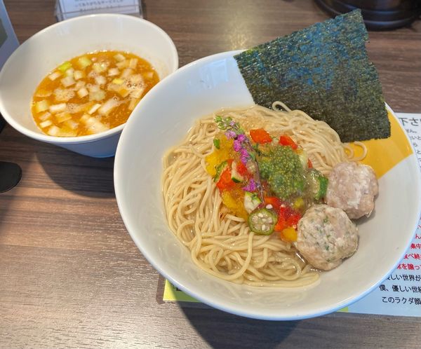 「幻の海老！獅子海老100％出汁の昆布水つけ麺¥1200」@塩生姜らー麺専門店MANNISHの写真
