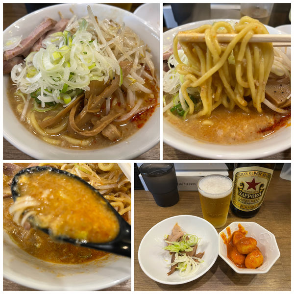 「ミニあえめん 730円 辛子たまご200円 ビール 550円」@味噌麺処 田坂屋の写真