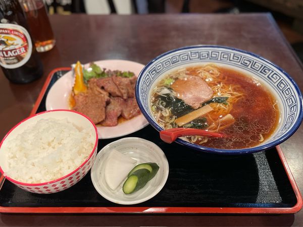 「スタミナセット¥1000（焼肉・ラーメン・半ライス・おしんこ）」@グリル小竹の写真