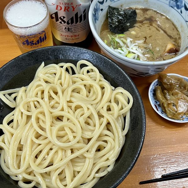 「つけ麺（300g）＋ビール」@自家製麺 福は内の写真