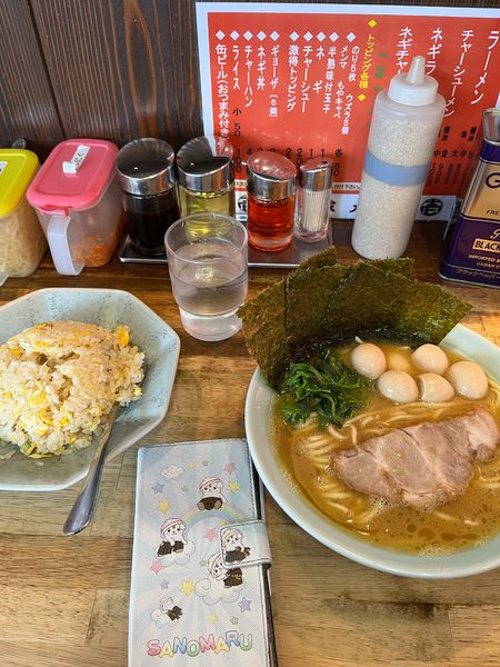 「並うずら増し硬め濃いめ、チャーハン」@壱六家 大和店の写真