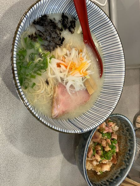 「豆乳そば850円＋チャーシュー飯S250円」@中華そば たがやの写真