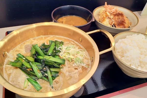 「限定/もつ鍋ら～めん(小盛りごはんセット)/のり弁　他」@ゆで太郎 瑞穂店の写真