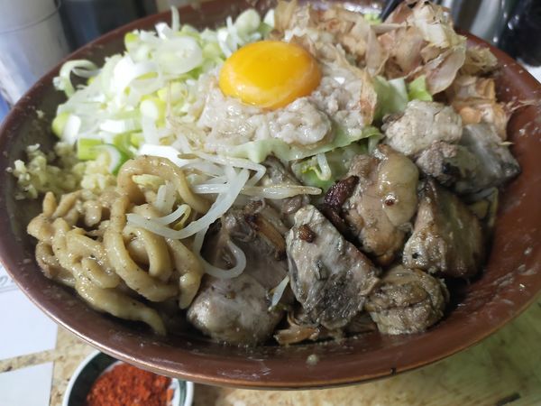 「煮干汁なし・大2・ネギ（脂・生姜・火の粉別）」@自家製麺 まさき（非乳化） 2号店の写真