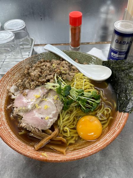 「赤海老出汁冷やしまぜそば醤油大盛り」@覆麺 智の写真