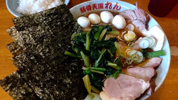 「豚骨天国+全のせ（1200円税込）」@豚骨らーめん れんの写真