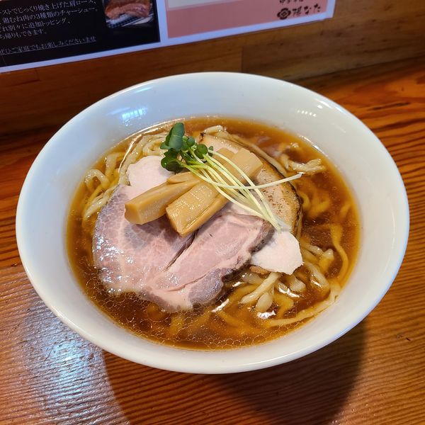 「中華そば(太麺)+大盛」@中華そば 陽なたの写真