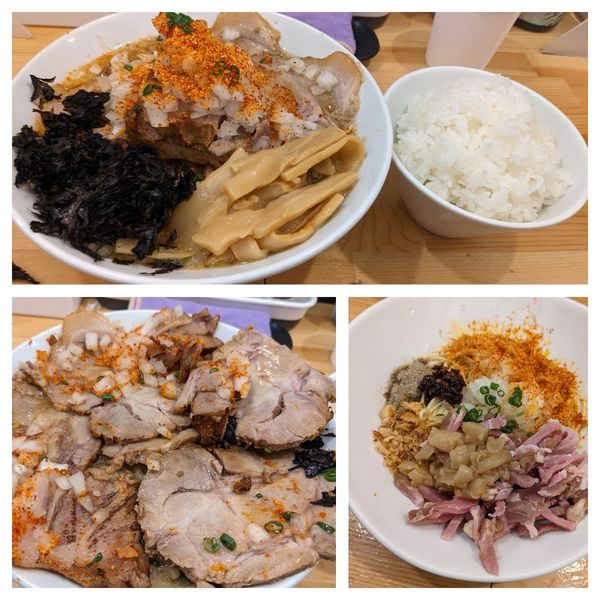 「背あぶら煮干らーめん辛ver＋ﾗｲｽ＋和え玉＋辛ﾌﾚ-ﾊﾞｰ」@煮干らーめん 川むらの写真