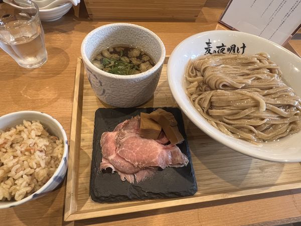 「山椒麺と昆布水のつけ麺＋貝ときのこのたきこみごはん」@麦の夜明けの写真