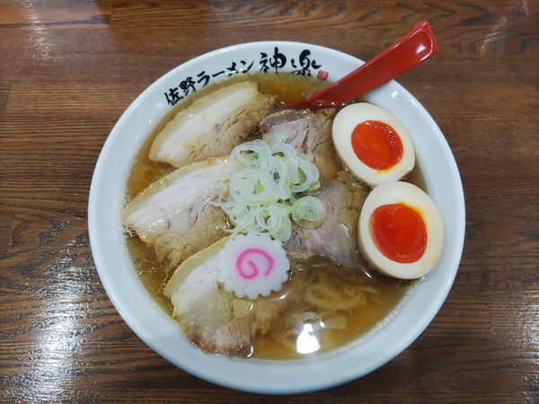「チャーシューメン+味玉  ﾒﾝﾏ抜き」@佐野ラーメン 神楽の写真