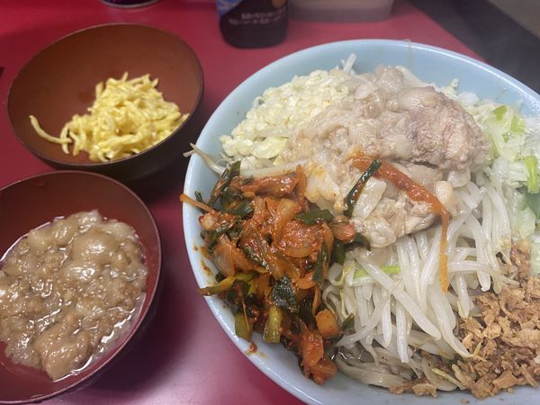 「ネギ汁なし　甘い脂　マヨタク　ニラだれ」@ラーメン二郎 中山駅前店の写真