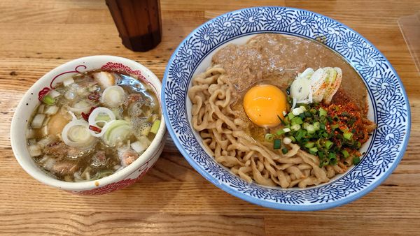 「【限定】かま玉つけそば 1150円 + ひとくちご飯 50円」@中華そば専門 とんちぼの写真