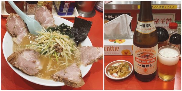 「ねぎチャーシュー＋瓶ビール」@ラーメン かいざん 新小岩店の写真