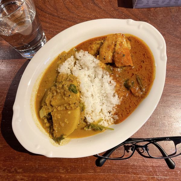 「2種盛り（もうかさめ＆大根／マドラスチキン）」@宇宙カレーの写真
