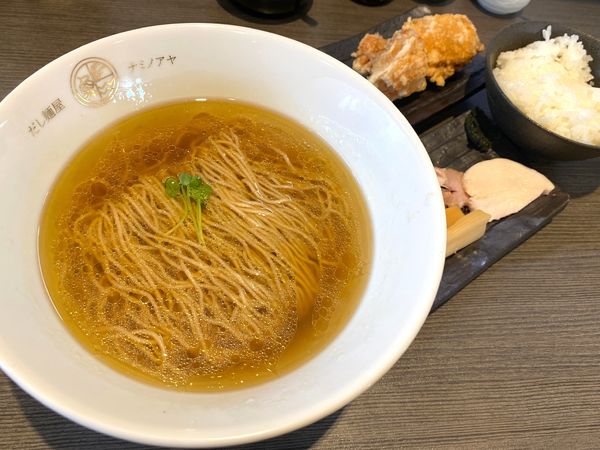 「だし麺 880円 ＋ 白だし唐揚げ2個 250円」@だし麺屋 波ノあやの写真