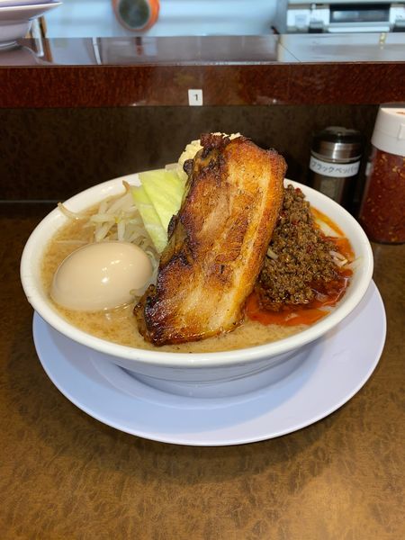 「男気味噌普通盛台湾ミンチ味玉¥1,260円」@らーめんまるはち 大垣店の写真