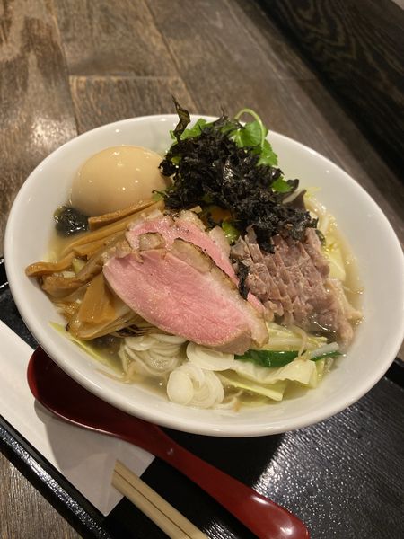 「野菜中華そば　卵・親鳥トッピング」@鴨だし中華そば 上ノの写真