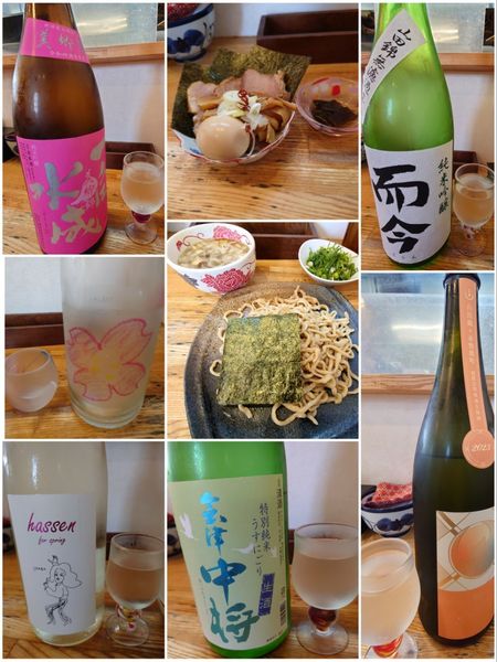 「特製つけそば+佐藤さんの九条ネギ＋プレミアム日本酒×5」@中華そば専門 とんちぼの写真