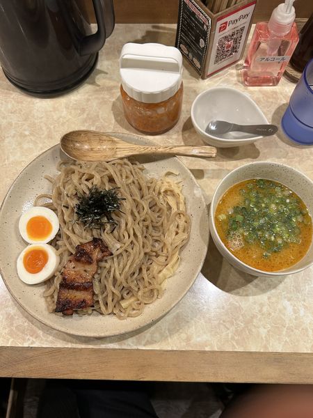 「つけめん塩玉子つき(中盛300g)1200円」@鶏ポタラーメン THANK 大門店の写真
