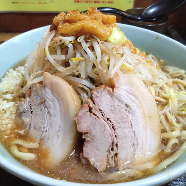 「大(450g)1050円(ニンニク、野菜、アブラ)」@ラーメンめじの写真