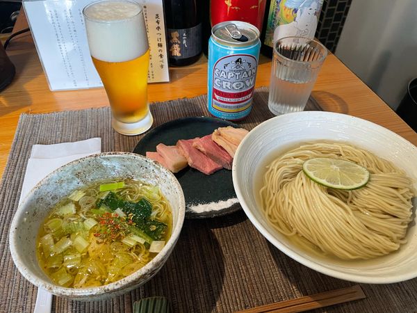 「特製昆布水つけ麺（塩）、大盛、クラフトビール」@麺屋 さくら井の写真