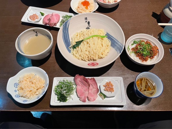 「薬涼潮つけそば大盛り　辛ミンチ丼」@麺や 虎徹の写真
