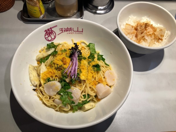 「【限定】帆立とマコモダケのカラスミあえそば（とろろ飯割付き）」@中華蕎麦 瑞山（ZUIZAN）の写真