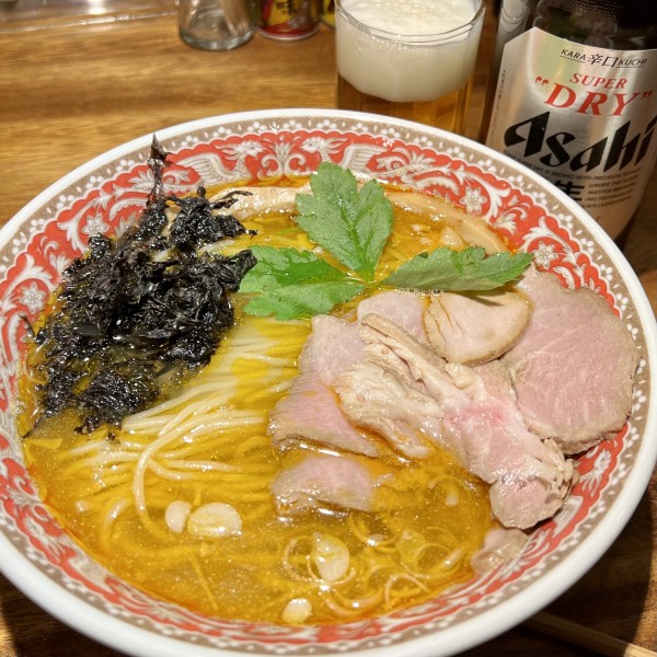 「【本日の限定】海老塩そば＋びんビール」@純水煮干し中華そば 幻庵の写真