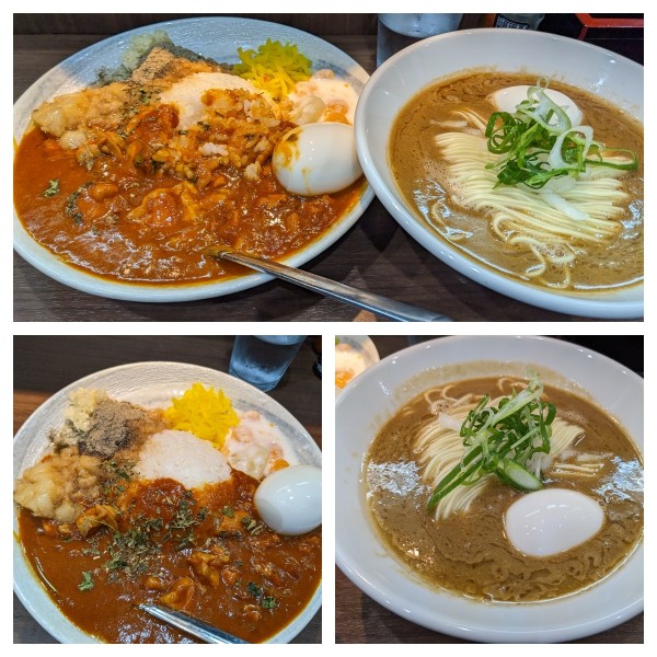 「【限定】4種の海老の濃密そばかけ＋辛口チーズチキンカレー」@Noodle&Spice curry 今日の1番の写真
