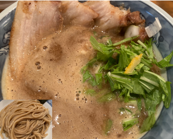 「濃厚肉入りつけ麺(極太胚芽麺)」@道玄坂マンモスの写真