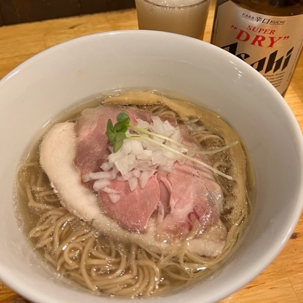 「中華そば（塩）＋アサヒ中瓶ビール」@中華そば みやざきの写真