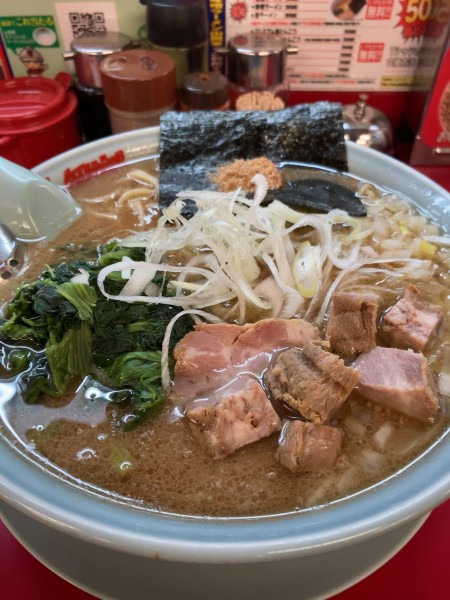 「和節とんこつ醤油ラーメン(ほうれん草マシ)」@ラーメン山岡家 一宮店の写真