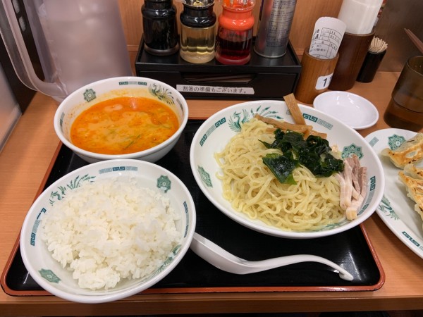 「ピリ辛豚骨つけめん」@日高屋 川越西口店の写真