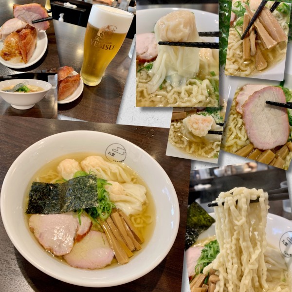 「🍺＋切り落としﾁｬｰｼｭｰ＋海老ﾜﾝﾀﾝ麺ﾊｰﾌ1200円」@八雲の写真