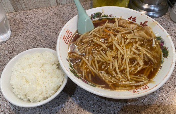 「麺定食🍚(もやしそば)🍜🍥🥢」@ラーメン王 後楽本舗の写真