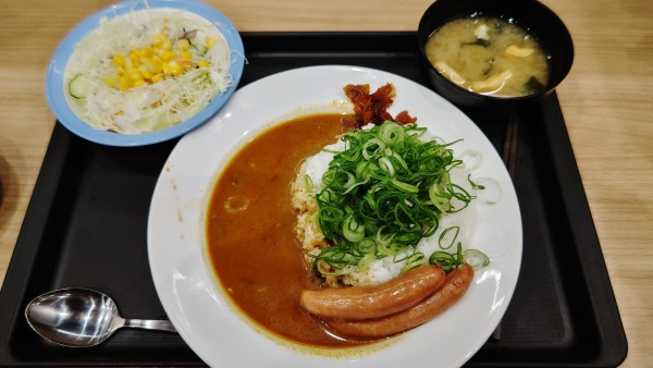「ねぎたっぷりWソーセージスパイスカレー生野菜セット」@松屋 川越インター店の写真