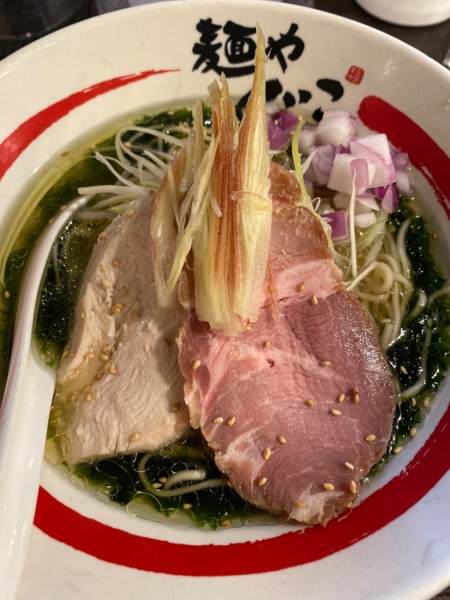 「【限定】生海苔とエソ煮干しのそば(冷)　１１００円」@麺や でこの写真