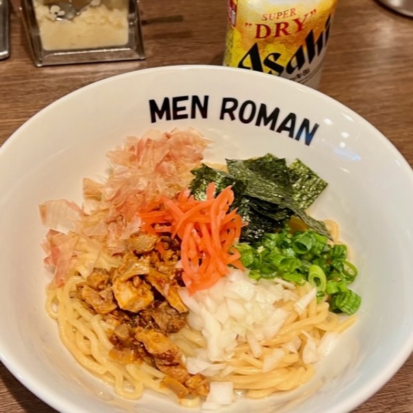 「背脂そば(おい飯50g付き)+缶ビール」@麺浪漫の写真