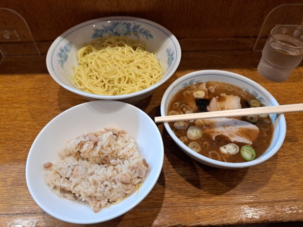 「つけ麺700円＋半ライス100円」@らーめん 丸長の写真