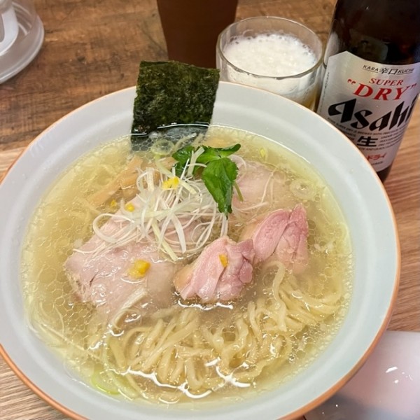 「塩蕎麦＋瓶ビール（小瓶）」@中華蕎麦 仁香の写真