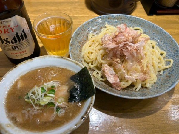 「梅かつおつけ麺(並)1100円+瓶ビール600円」@清麺 常藤の写真